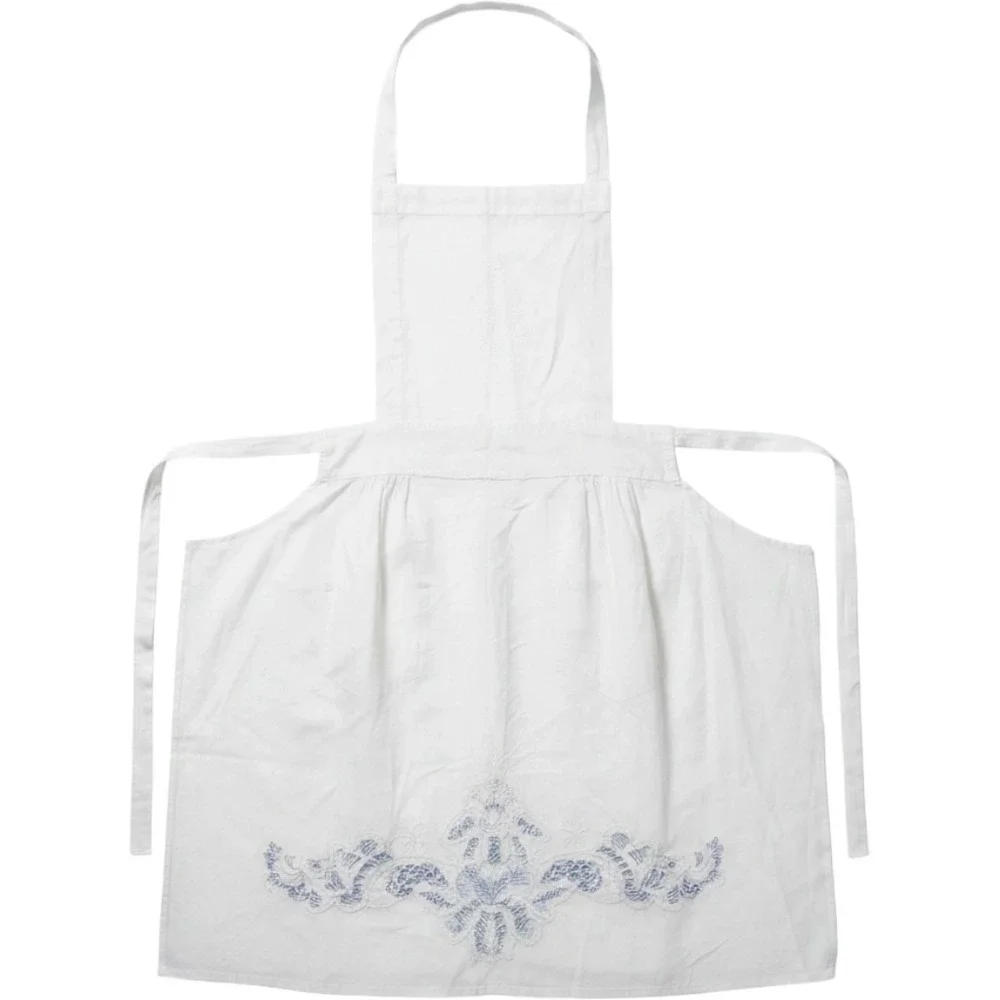 Vintage White Cotton Bib Apron Cutwork Lace Embroidery Pinafore Pockets